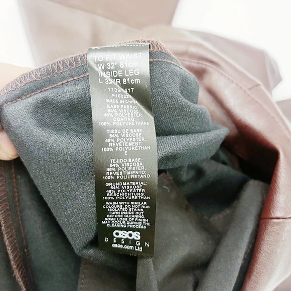 ASOS Oxblood Deep Red Faux Leather Slack 32 x 32 - Picture 7 of 8